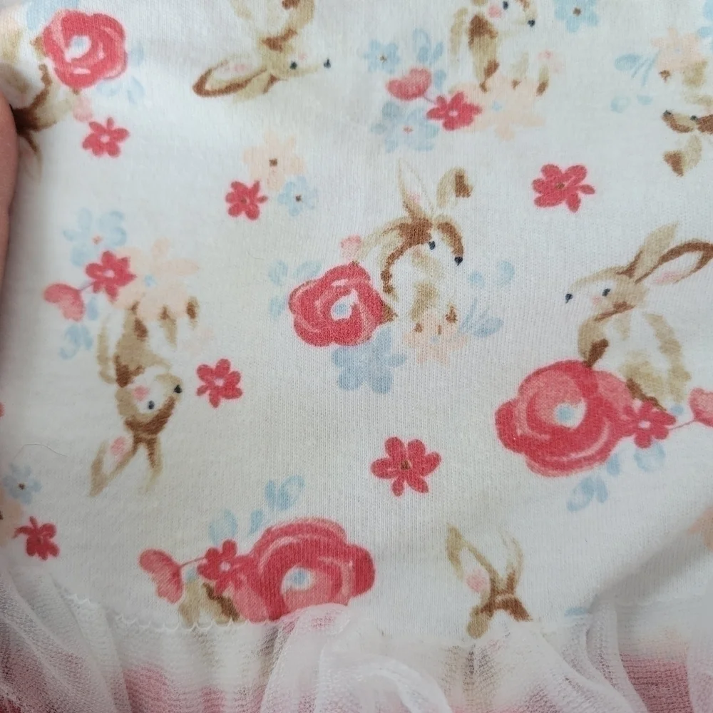 Kyle & Deena bunny print white,pink & Blue ruffle onesie/romper w/ headband 3-6m